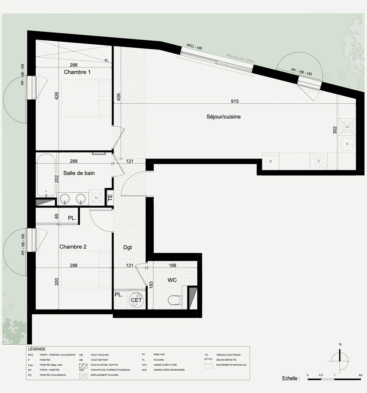 Plan de vente du lot 01 avec les cotes et la surface de chaque pièce