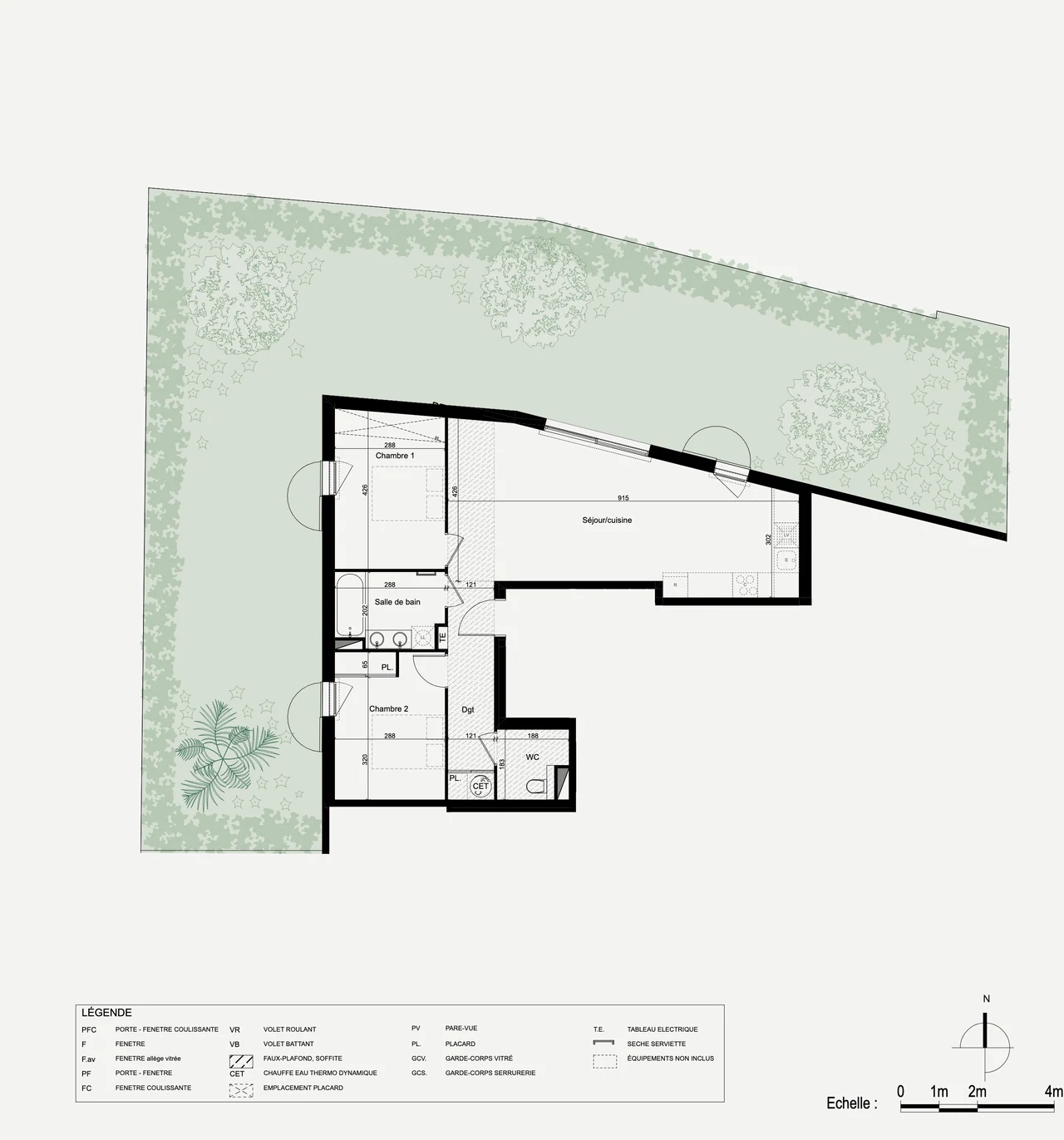 Plan de vente du lot 01 avec l'ensemble du jardin privatif