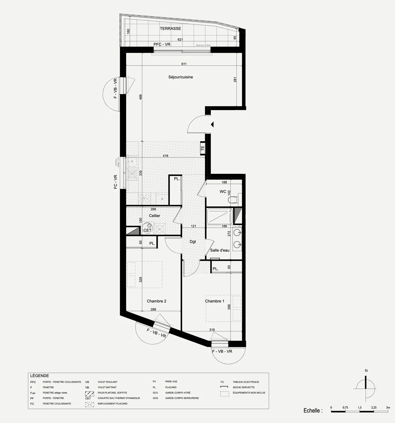 Plan de vente du lot 11 avec les cotes et la surface de chaque pièce