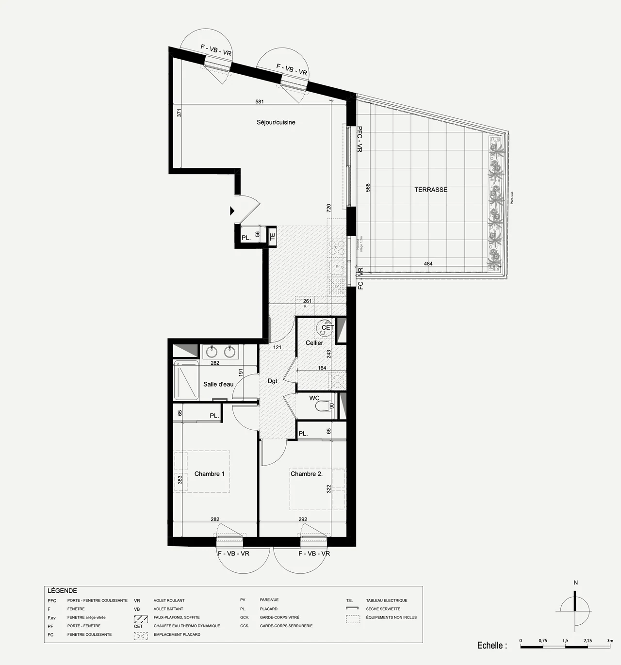 Plan de vente du lot 12 avec les cotes et la surface de chaque pièce