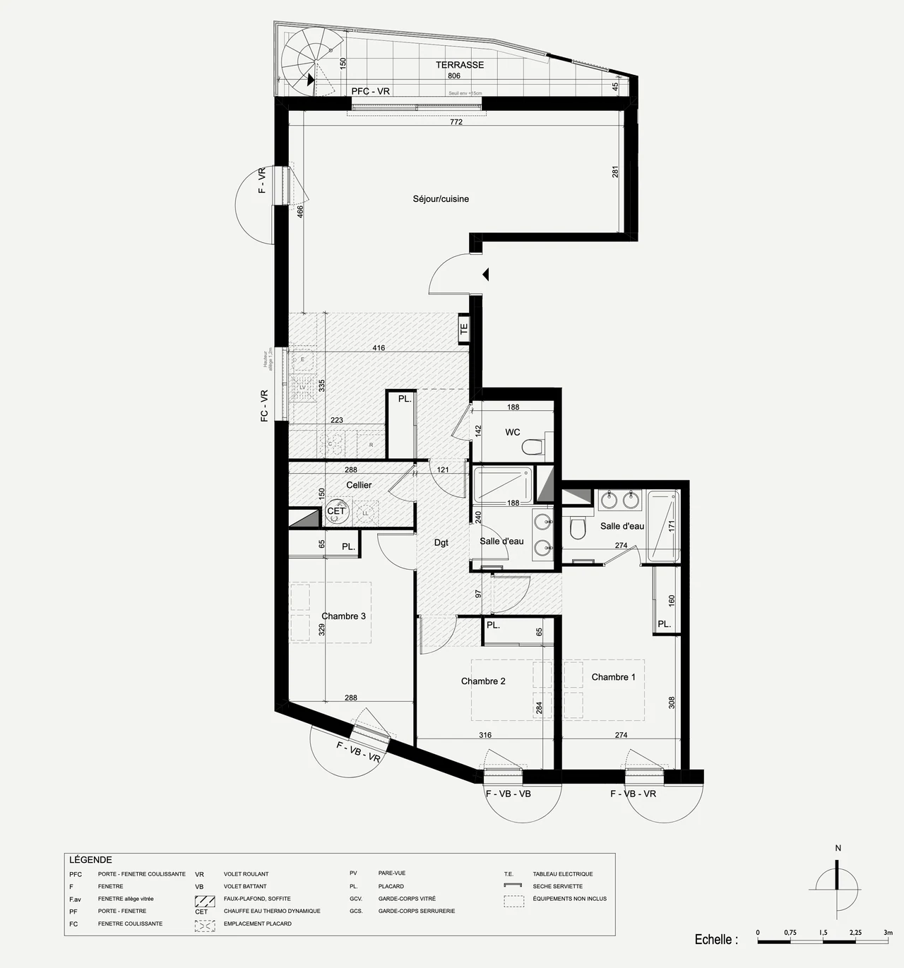 Plan de vente du lot 21 avec les cotes et la surface de chaque pièce
