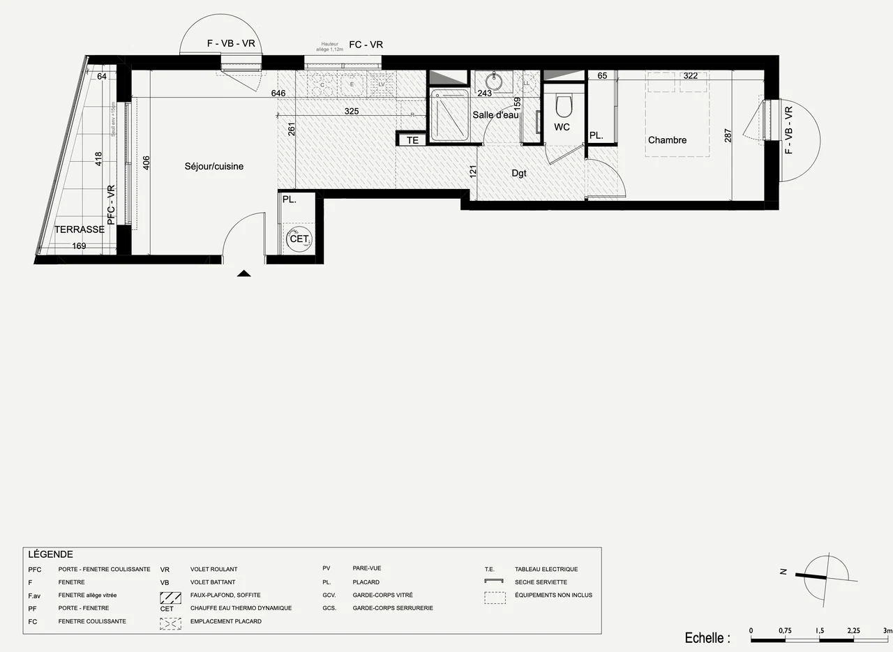 Plan de vente du lot 22 avec les cotes et la surface de chaque pièce