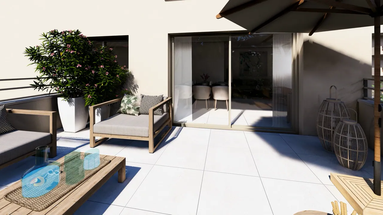 Visite du lot 12, de la grande terrasse au séjour